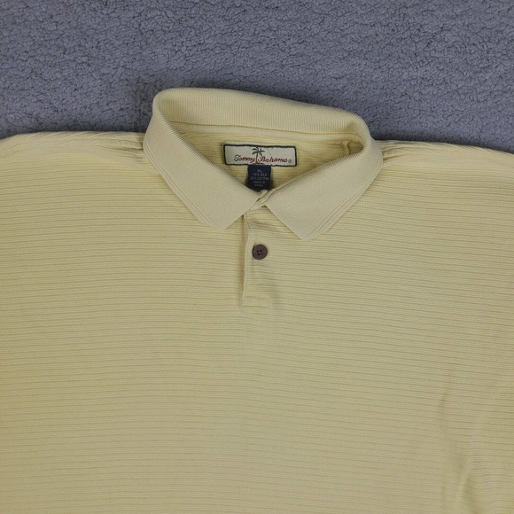 Tommy Bahama Polo Shirt Mens XL Yellow Ribbed Striped Silk Cotton Short Sleeve - Picture 2 of 10